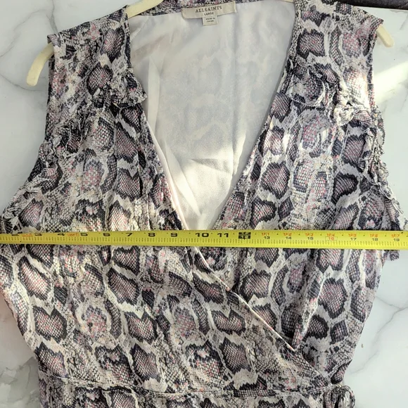 Allsaints Priya Snake Print Ruffle Pring Wrap Mini Dress Sleeveless Beige Large - Picture 10 of 11